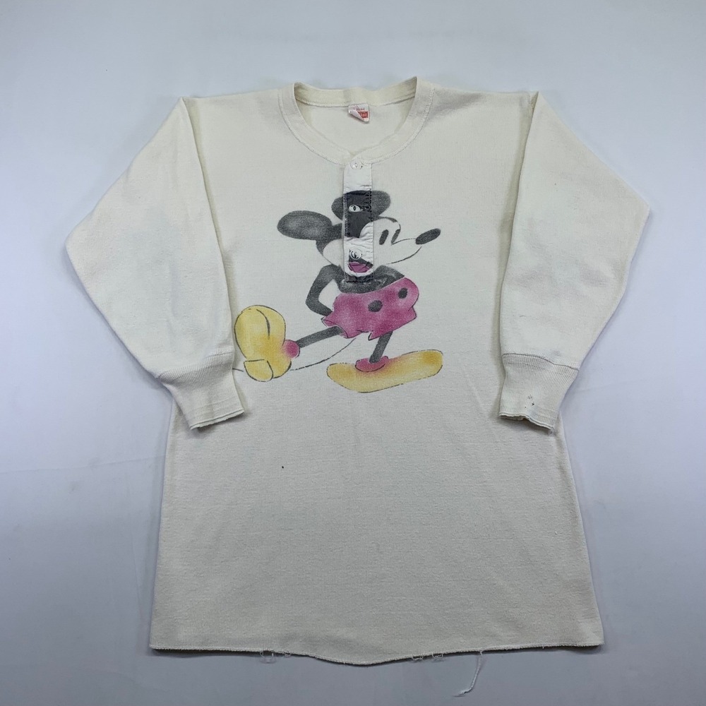 Vintage 70s 80s Healthknit Mickey Mouse‎ Henley  Shirt Size L Made In USA Disney